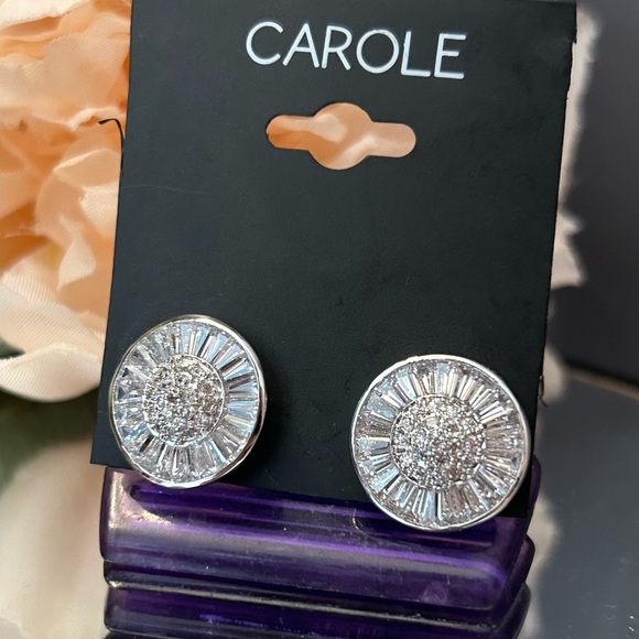 Rhinestone Crystal Button Earrings by Carole - Picture 3 of 6